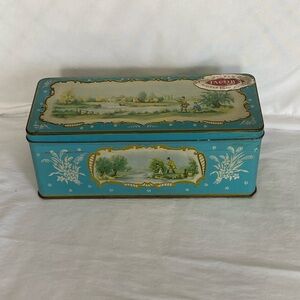 VTG Empty W &R And Co Liverpool LTD. Biscuit Tin England Blue W Scenery Design